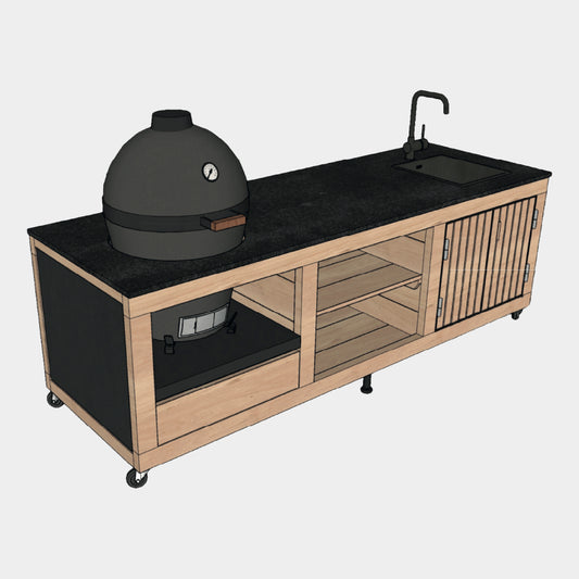 Cuisine d'extérieur LULU LA Nantaise - Les Tontons Grilleurs - Avec Encastrement sur mesure pour Barbecue à Charbon et Evier