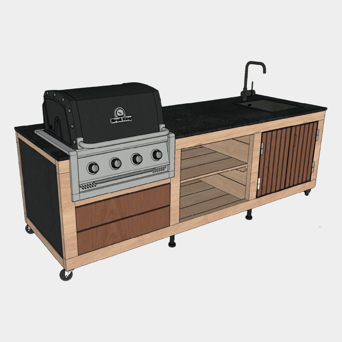 Cuisine d'extérieur LULU LA Nantaise - Les Tontons Grilleurs - avec Encastrement pour un Broilking Baron ou Regal 420 et Evier