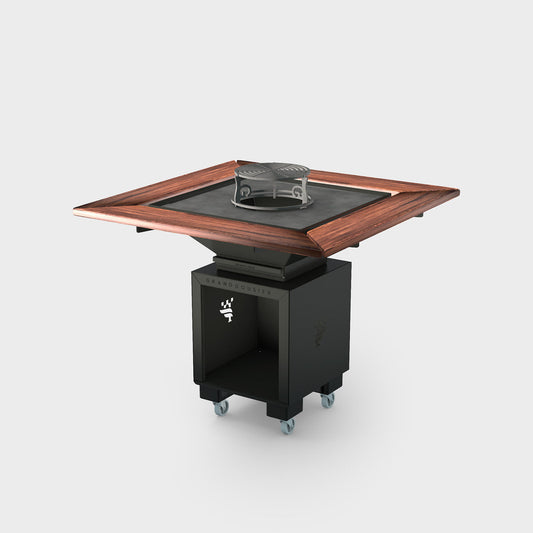 Brasero Barbecue Plancha Carré de dimensions 75cm x 75cm  avec Couronne Bois